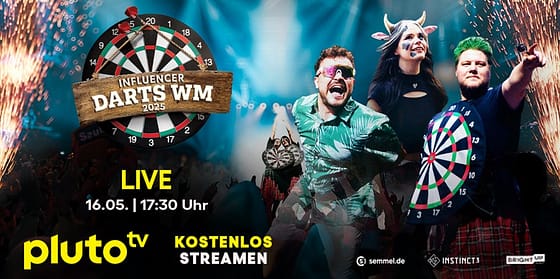 Influencer Darts WM – live, kostenlos und ohne Registrierung auf dem neuen Pluto TV Sender “pluto DARTS”
